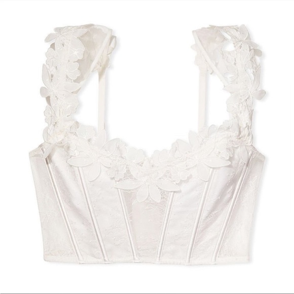 New!! Victoria’s Secret Corset Top With Boning & Large Floral Detail Sz M White - Picture 3 of 9
